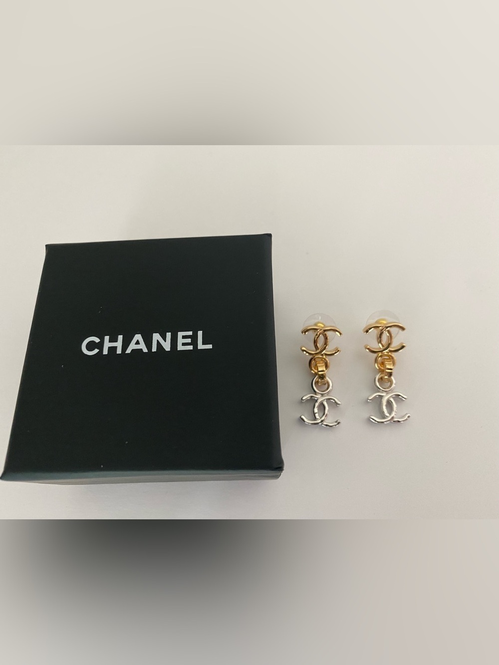 CHANEL Two-Tone CC Dangle Earrings in Gold and Silver - Picture 7 of 7